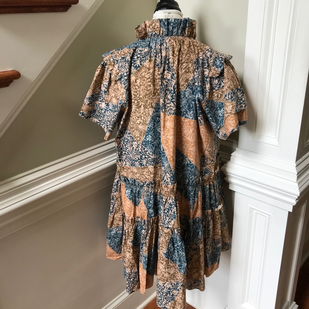NWOT Hunter Bell Merritt Shift Dress Womens Large Blue Tan Short Sleeve V-Neck - Picture 12 of 13